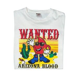 Vintage Wanted Arizona Blood Men’s White Single Stitch T Shirt Size XL